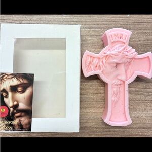 Pink Cross with Jesus Relief